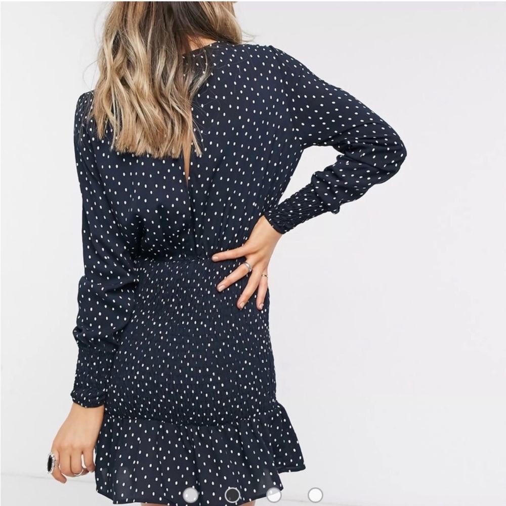 Topshop Smocked Polka Dot Mini Dress Size 6 - Picture 3 of 14